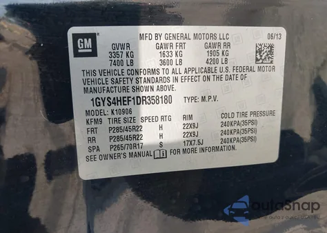 2013 Cadillac Escalade Esv Luxury из США, поврежденный, VIN 1GYS4HEF1DR358180